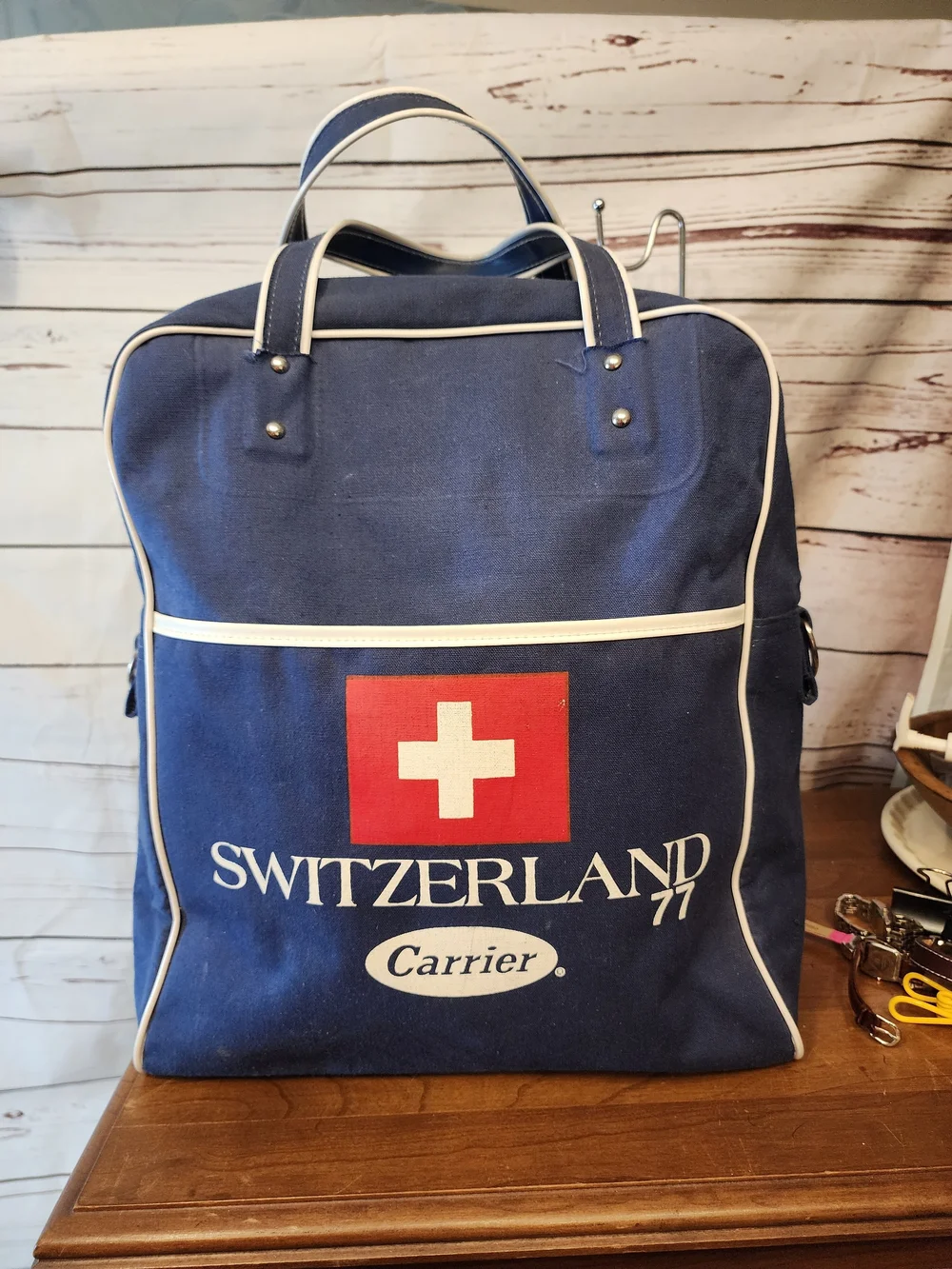 Vintage 60s 70s Switzerland Canvas Travel Flight Airlines